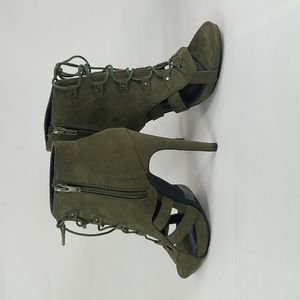 Wild Diva Lounge Olive Green Suede Peep toe Cutout Booties